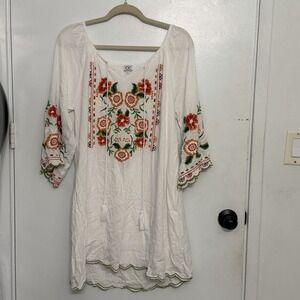 Chic Connection Floral Boho Peasant Cottagecore Scalloped Hem Large Folk Dress